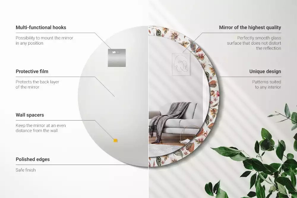 Ronde spiegel met bedrukte lijst Vintage bloemen