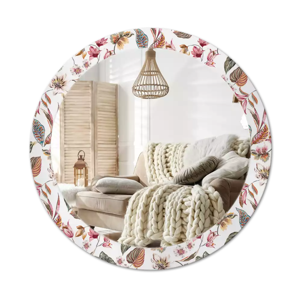 Ronde spiegel met bedrukte lijst Vintage bloemen
