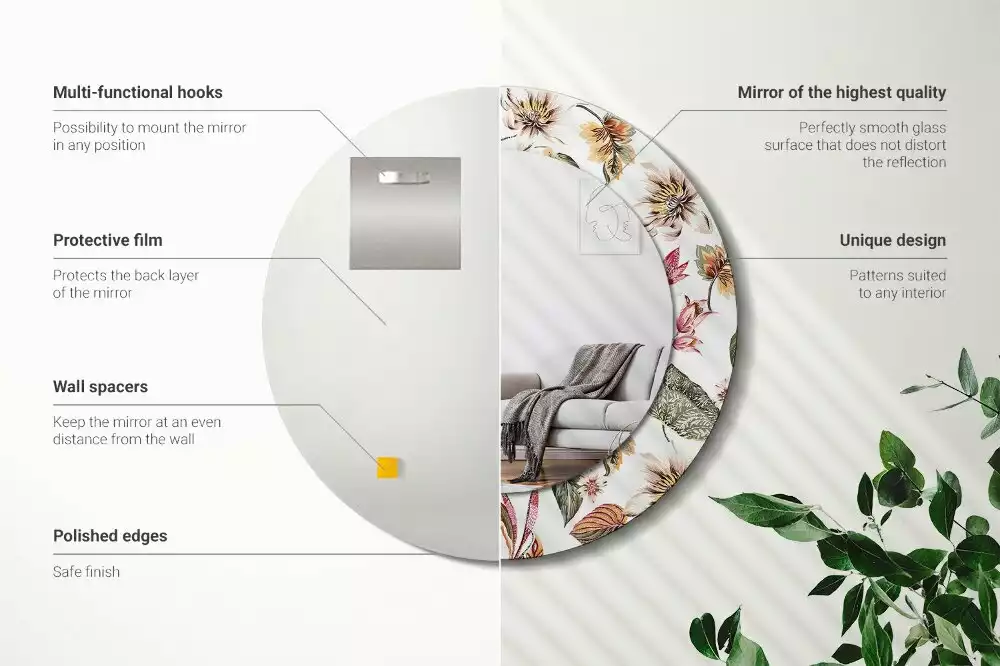 Ronde spiegel met bedrukte lijst Vintage bloemen