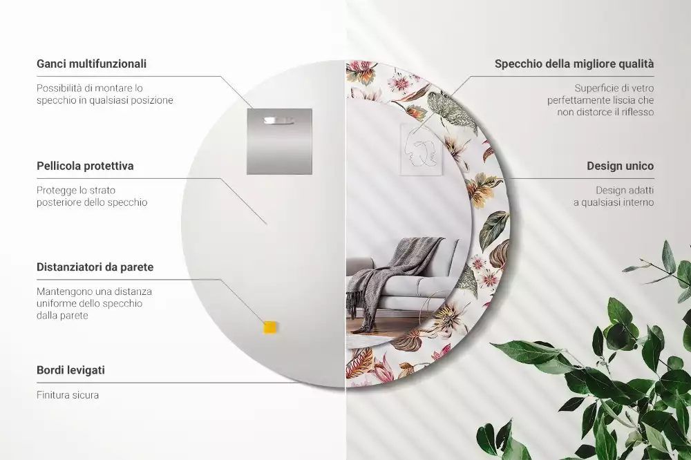 Ronde spiegel met bedrukte lijst Vintage bloemen