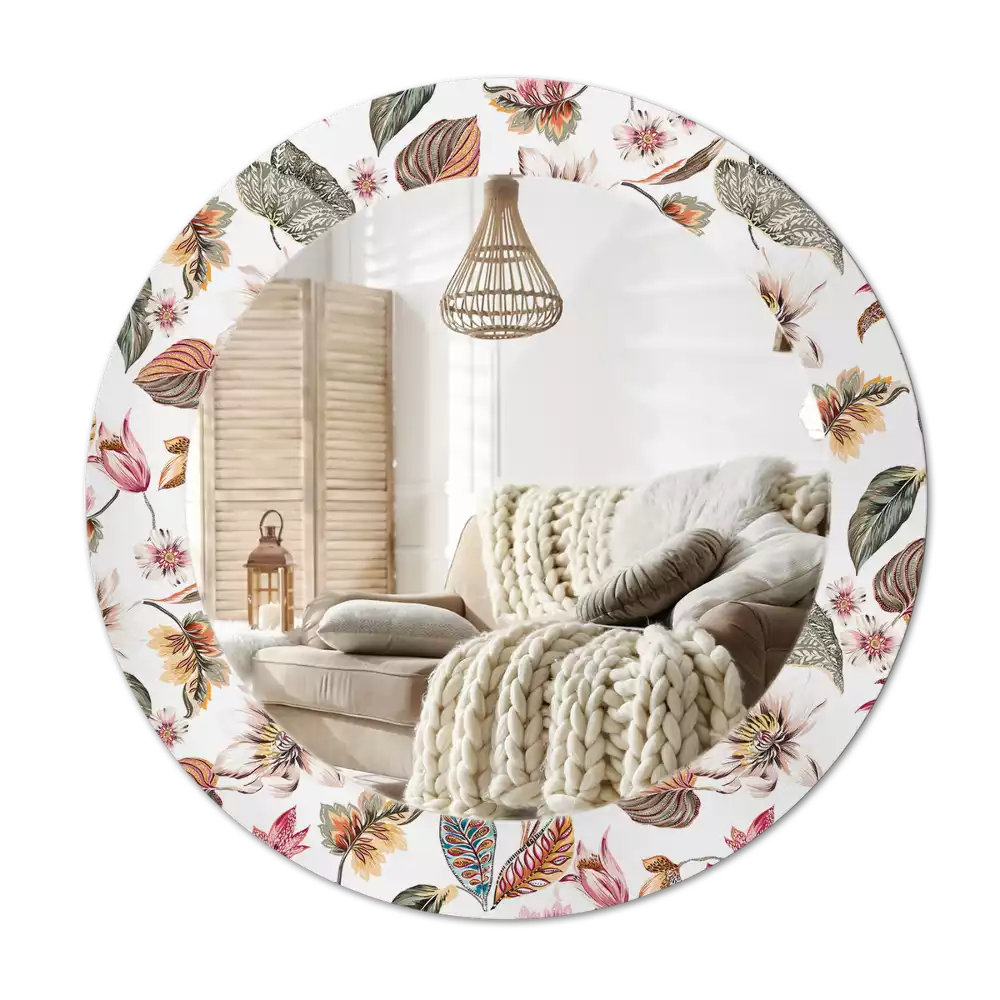 Ronde spiegel met bedrukte lijst Vintage bloemen