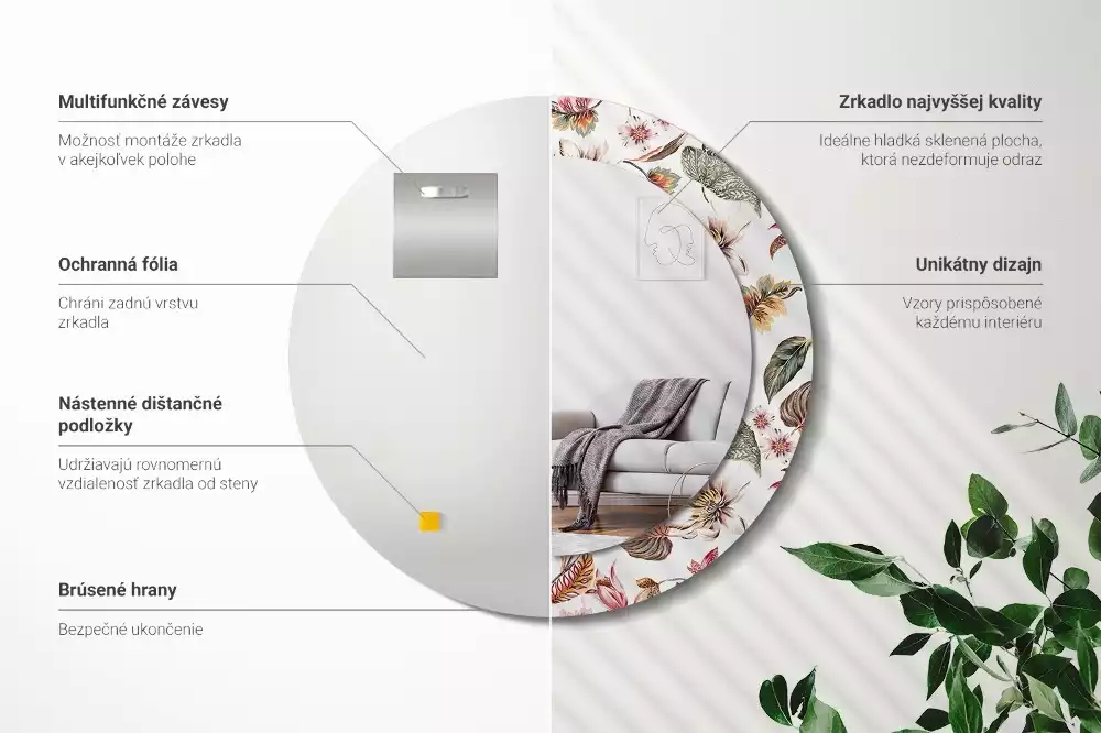 Ronde spiegel met bedrukte lijst Vintage bloemen