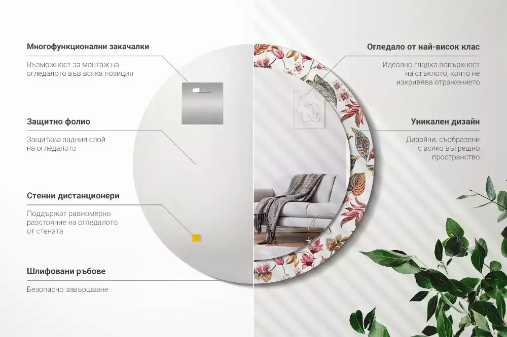 Ronde spiegel met bedrukte lijst Vintage bloemen