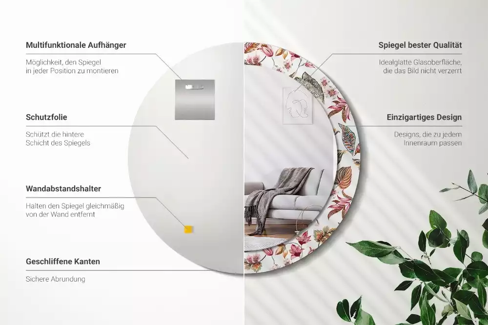 Ronde spiegel met bedrukte lijst Vintage bloemen