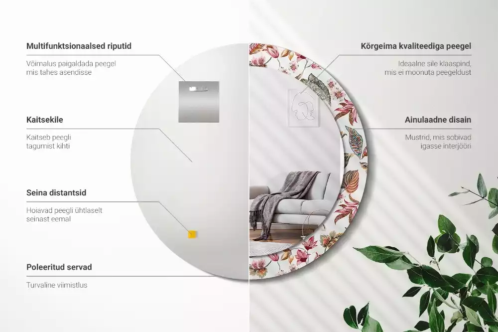 Ronde spiegel met bedrukte lijst Vintage bloemen