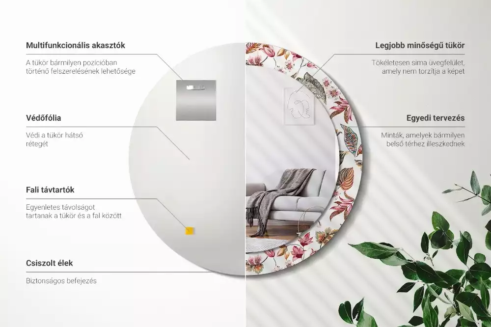 Ronde spiegel met bedrukte lijst Vintage bloemen