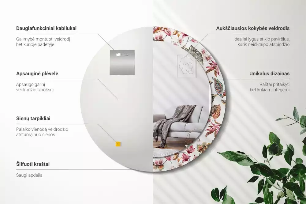 Ronde spiegel met bedrukte lijst Vintage bloemen