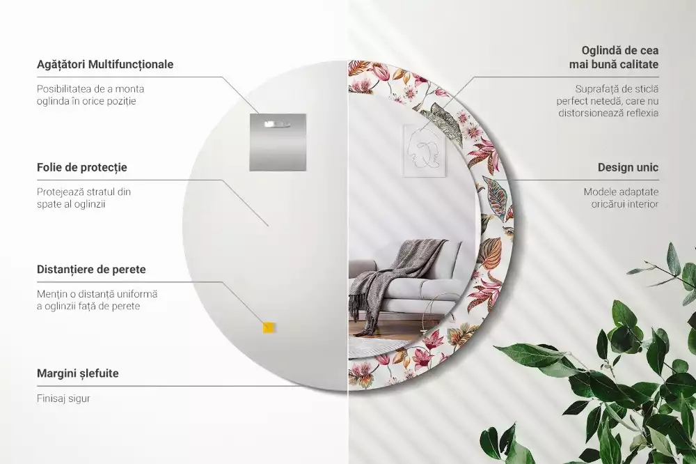 Ronde spiegel met bedrukte lijst Vintage bloemen