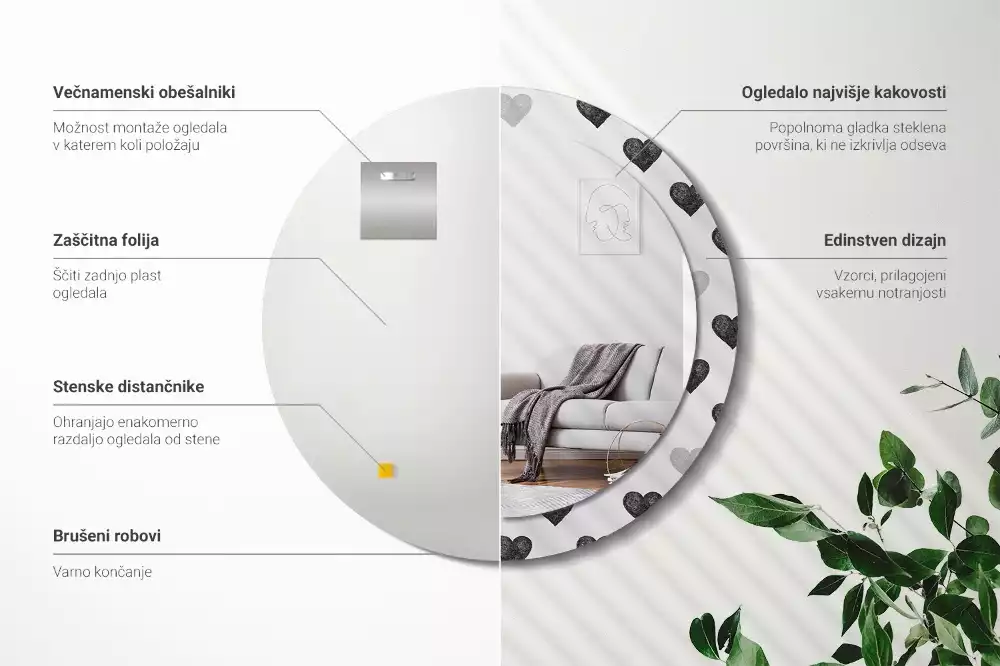 Bedrukte ronde spiegel Abstracte harten