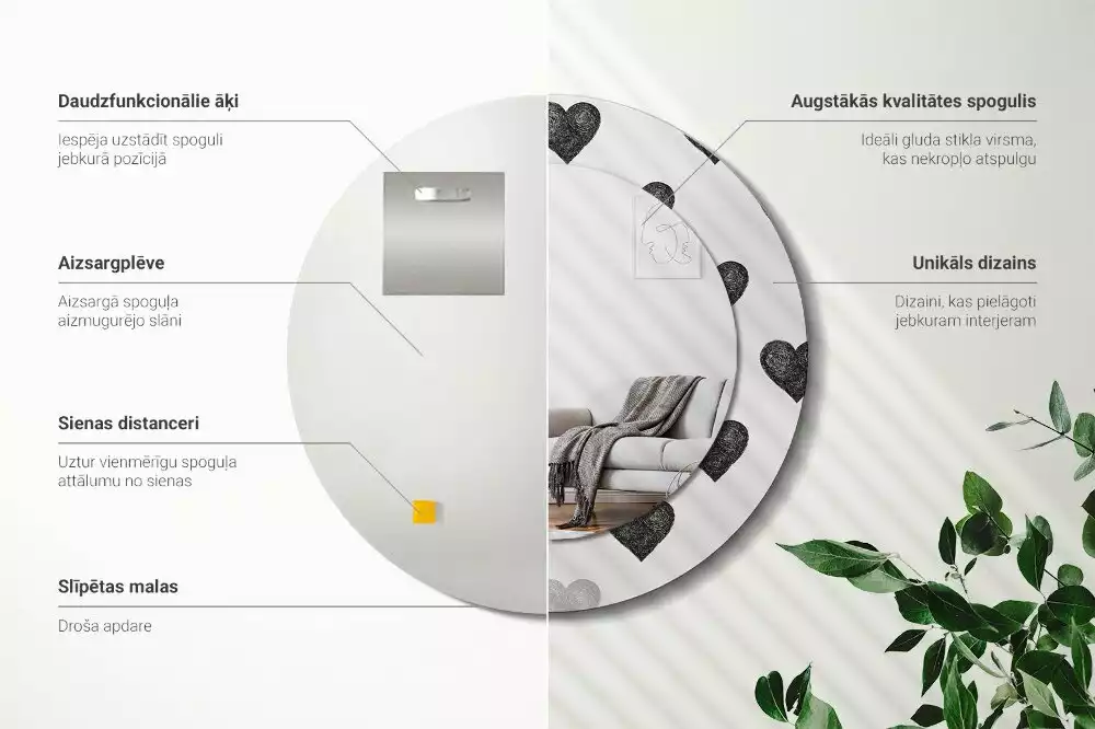 Bedrukte ronde spiegel Abstracte harten