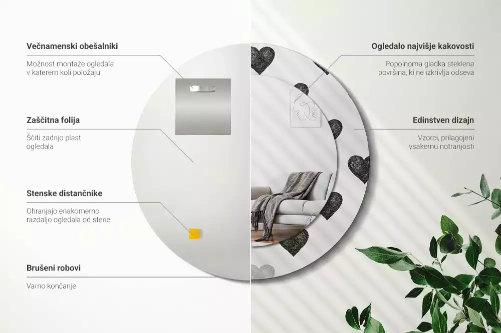 Bedrukte ronde spiegel Abstracte harten