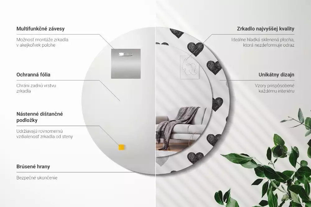 Bedrukte ronde spiegel Abstracte harten