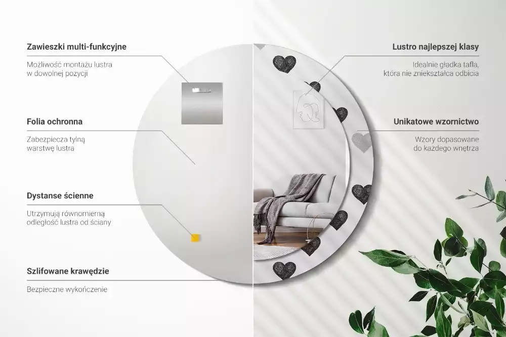 Bedrukte ronde spiegel Abstracte harten