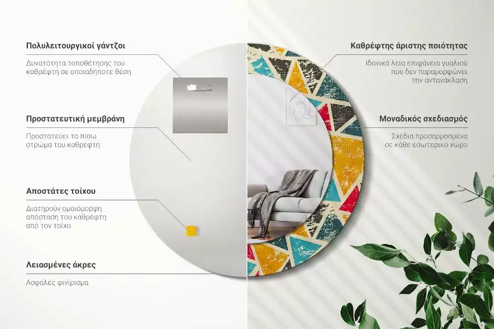 Ronde spiegel met bedrukte lijst Retro compositie