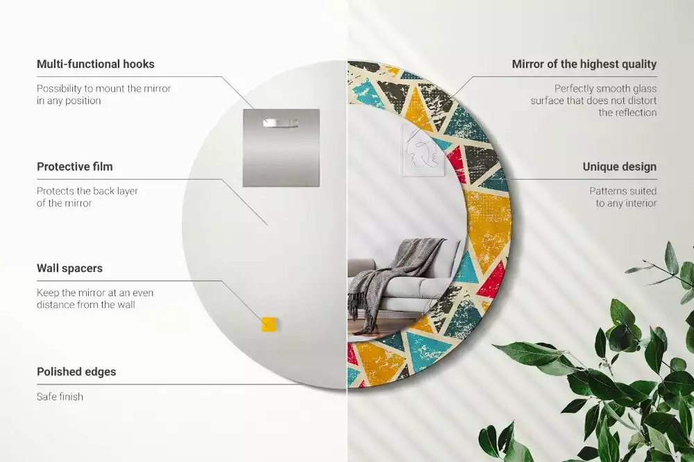 Ronde spiegel met bedrukte lijst Retro compositie