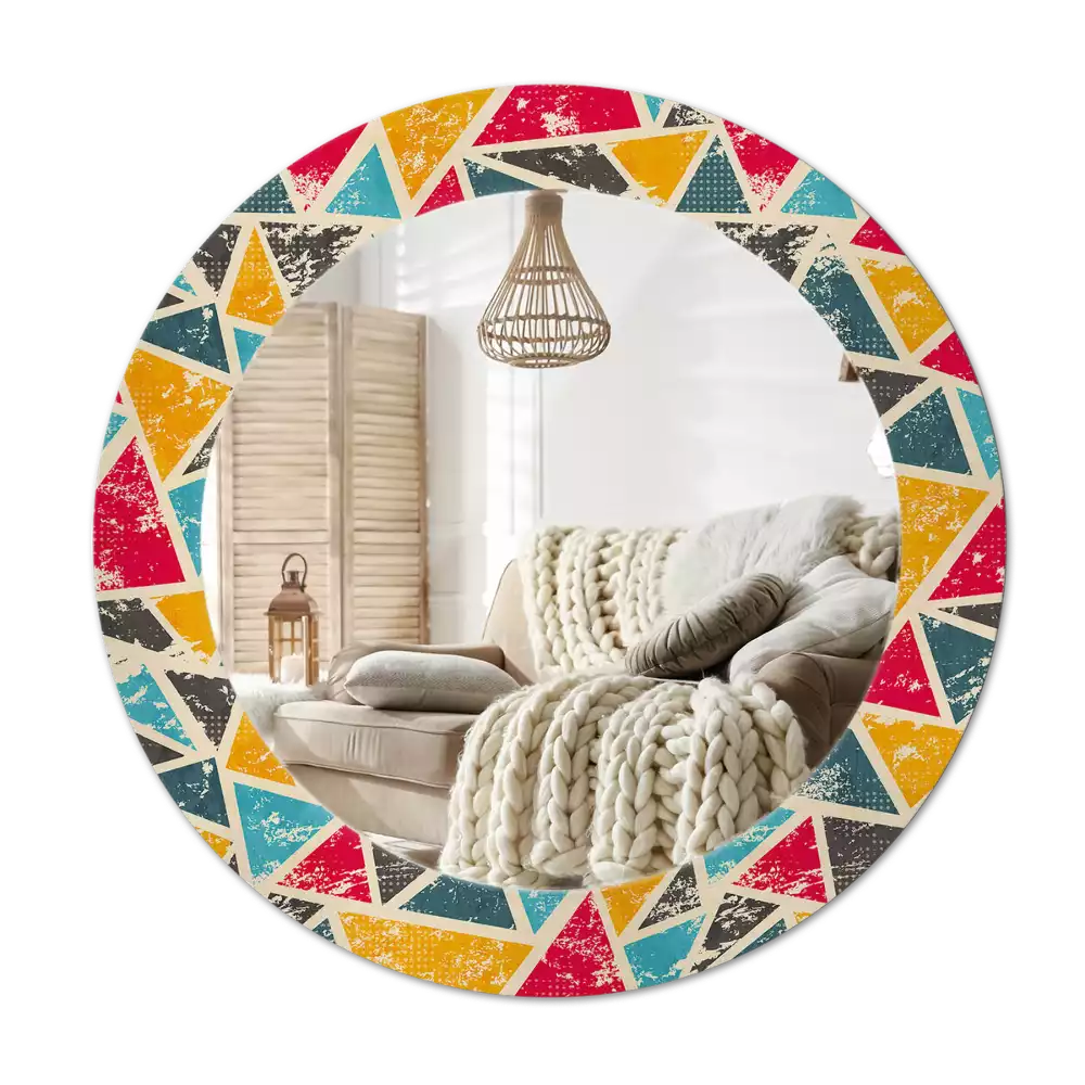 Ronde spiegel met bedrukte lijst Retro compositie