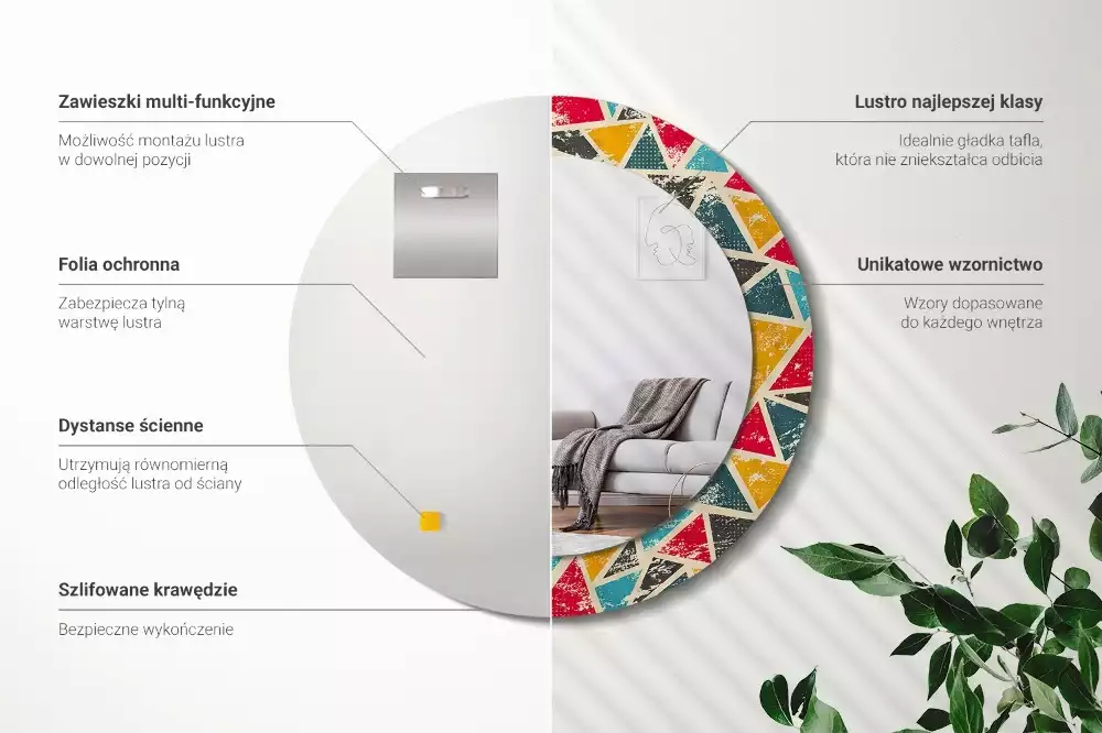 Ronde spiegel met bedrukte lijst Retro compositie