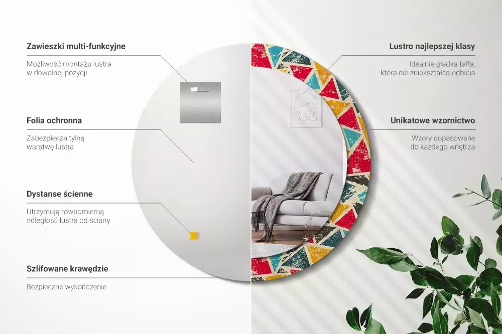 Ronde spiegel met bedrukte lijst Retro compositie