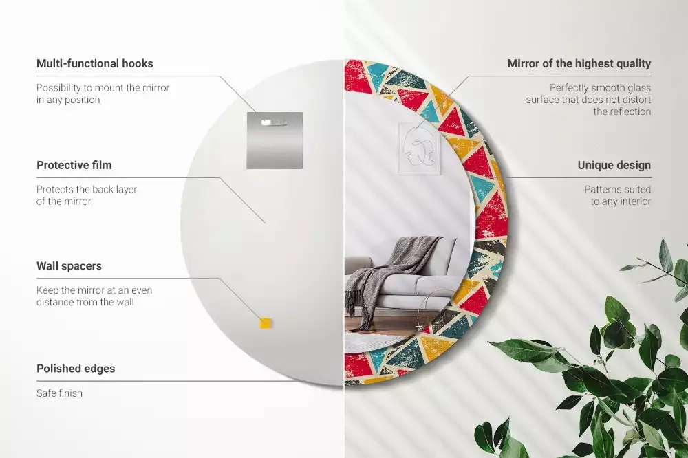 Ronde spiegel met bedrukte lijst Retro compositie