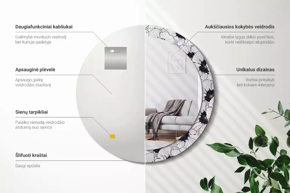 Bedrukte ronde spiegel Bloemstuk