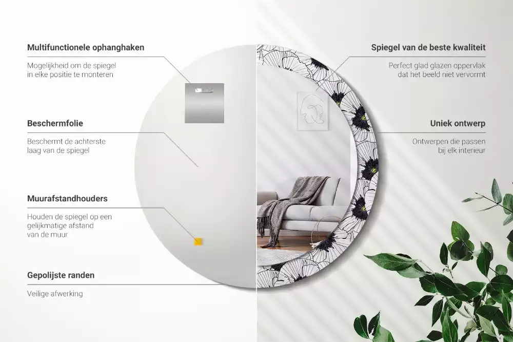 Bedrukte ronde spiegel Bloemstuk