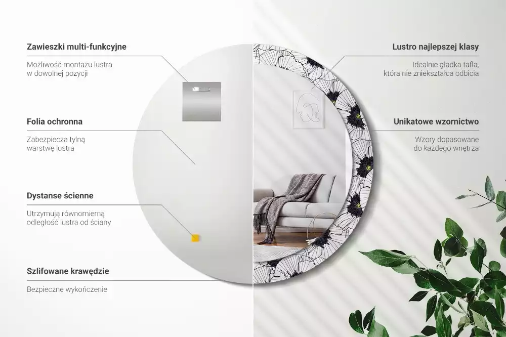 Bedrukte ronde spiegel Bloemstuk