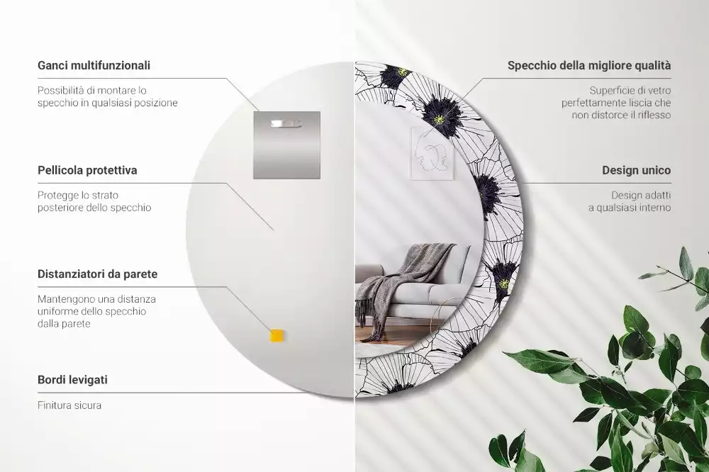 Bedrukte ronde spiegel Bloemstuk