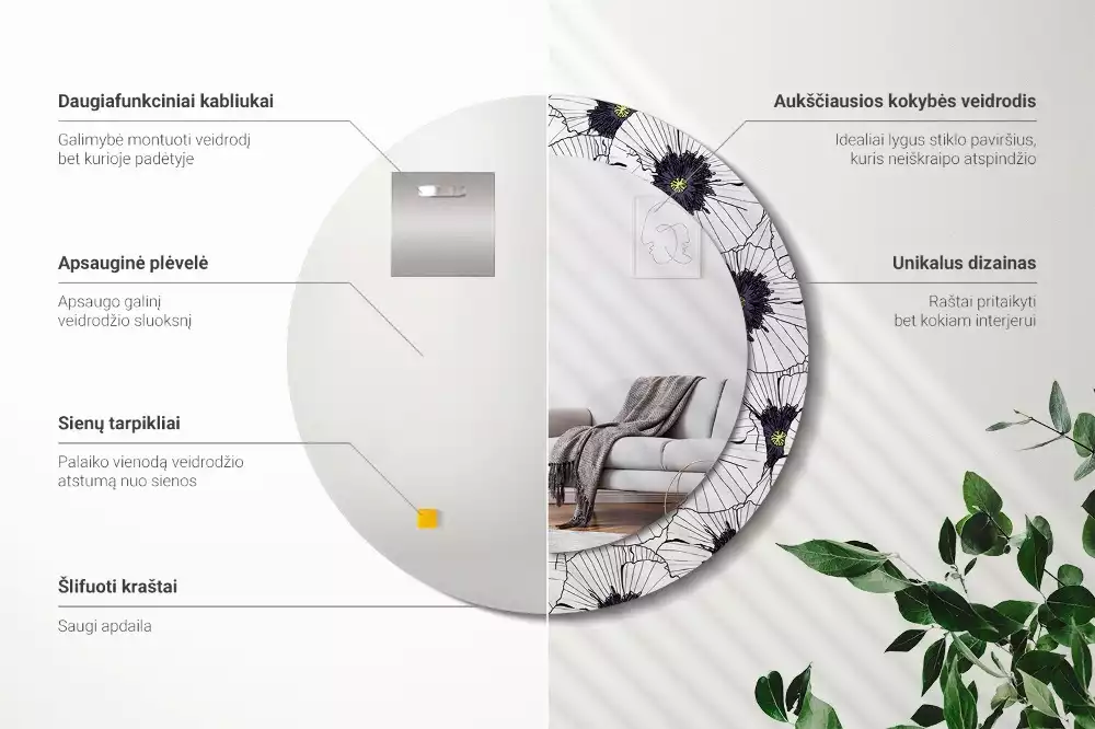 Bedrukte ronde spiegel Bloemstuk