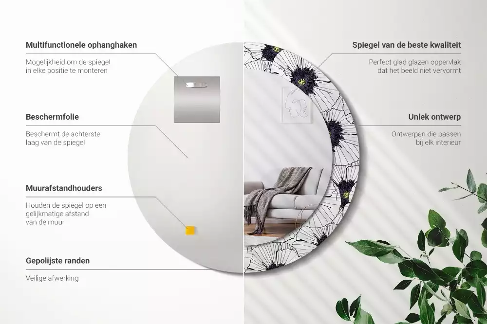 Bedrukte ronde spiegel Bloemstuk