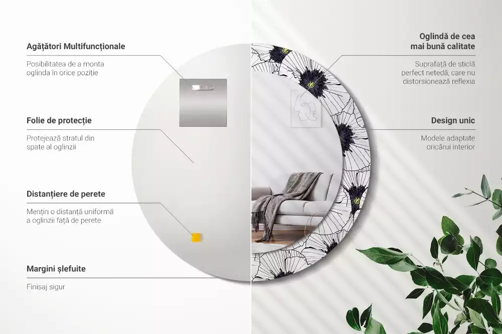 Bedrukte ronde spiegel Bloemstuk