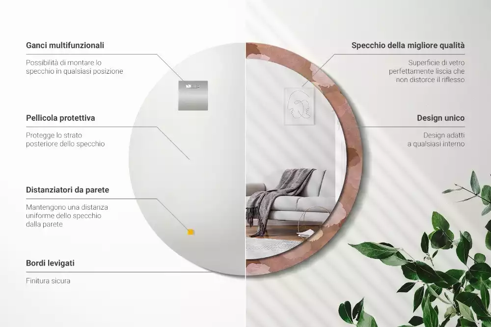 Ronde spiegel met bedrukte lijst Rozen compositie