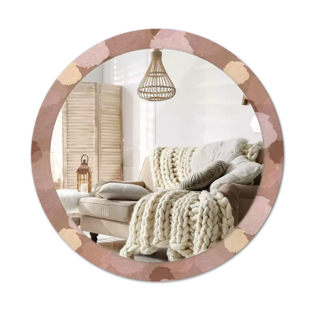 Ronde spiegel met bedrukte lijst Rozen compositie