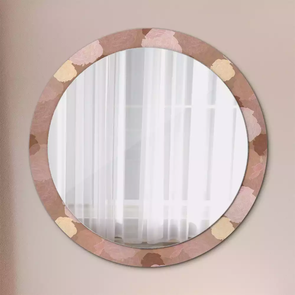 Ronde spiegel met bedrukte lijst Rozen compositie