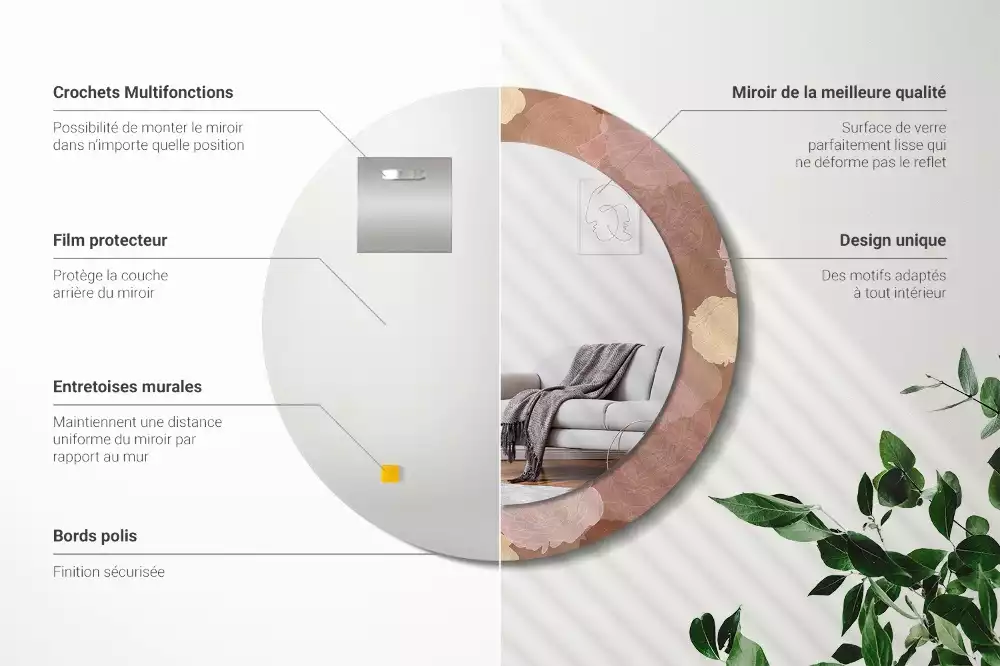 Ronde spiegel met bedrukte lijst Rozen compositie