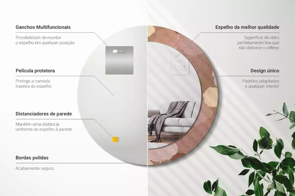 Ronde spiegel met bedrukte lijst Rozen compositie