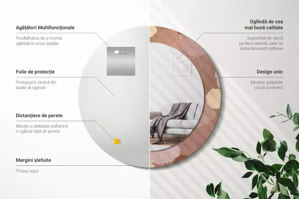 Ronde spiegel met bedrukte lijst Rozen compositie