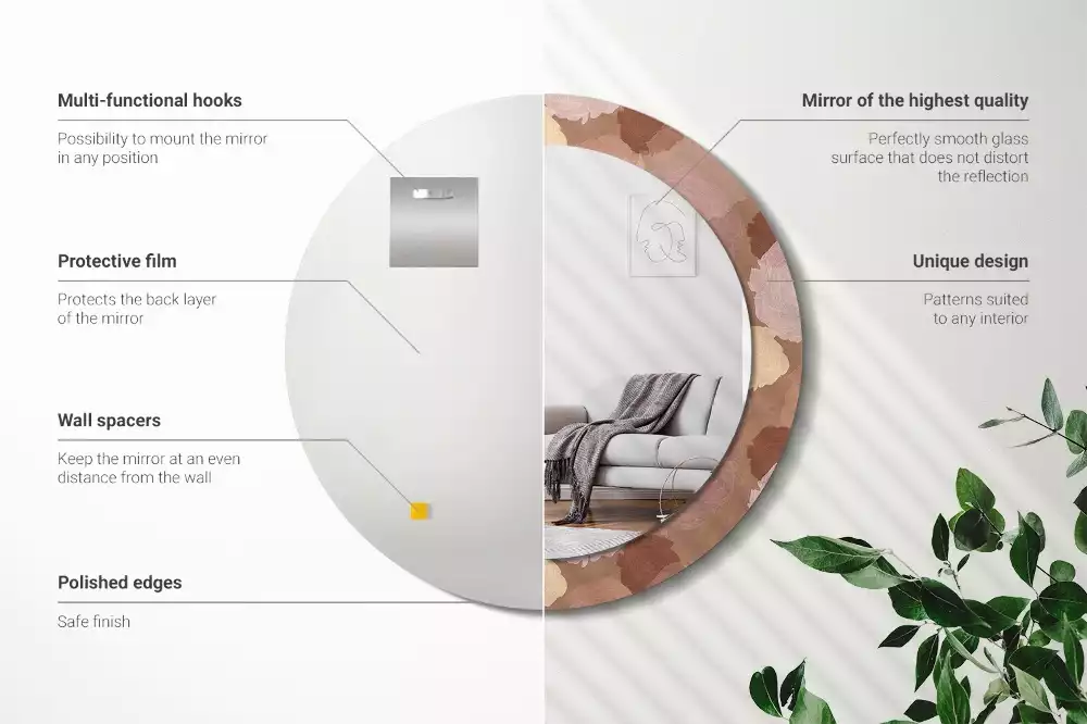 Ronde spiegel met bedrukte lijst Rozen compositie