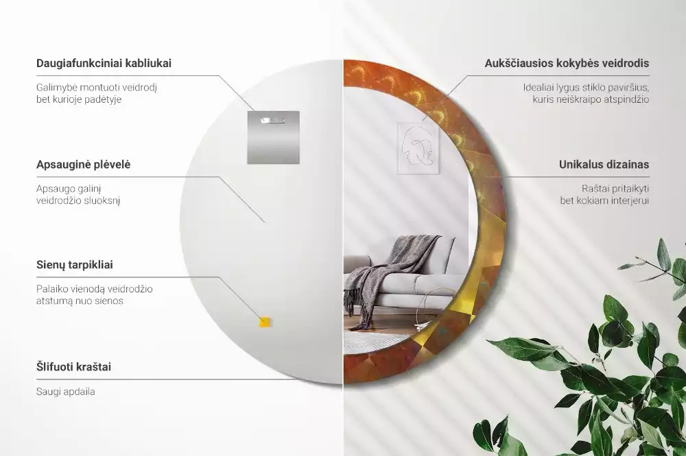 Bedrukte ronde spiegel Spiraalabstractie