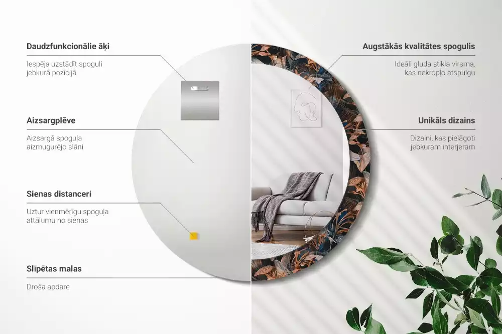 Ronde spiegel met decoratie Donkere tropische bladeren