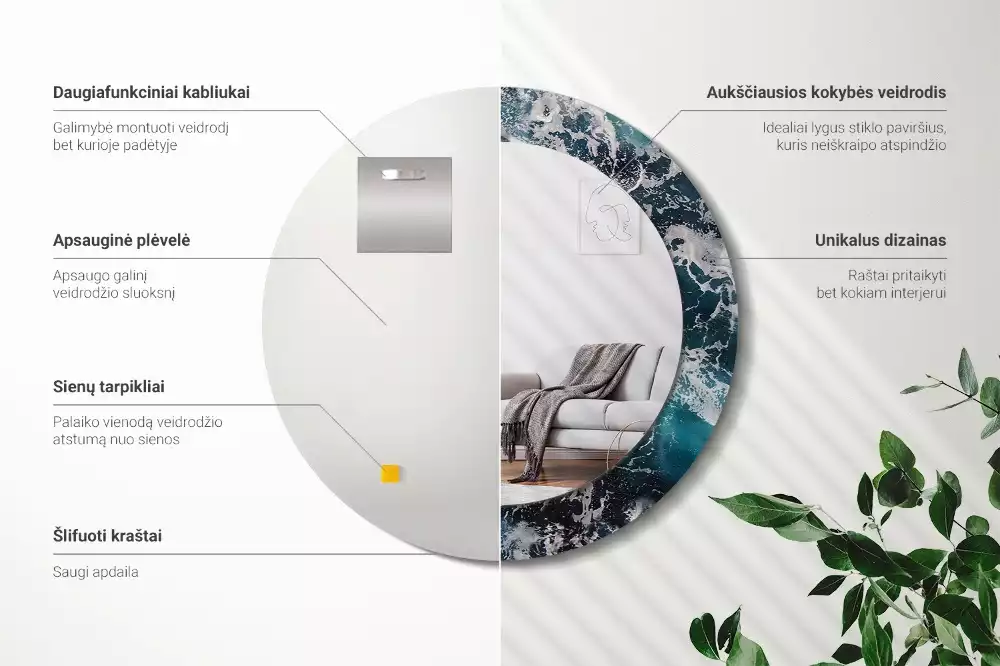 Bedrukte ronde spiegel Stormachtige zee