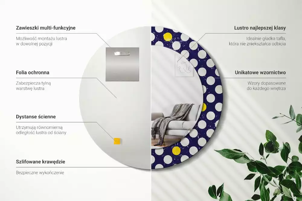 Ronde spiegel met bedrukte lijst Retro stippen