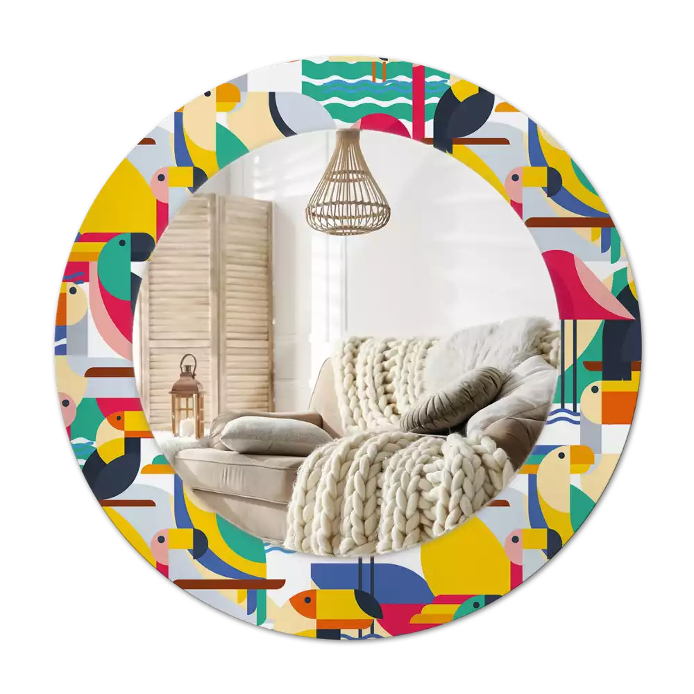 Ronde spiegel met decoratie Geometrische tropische vogels