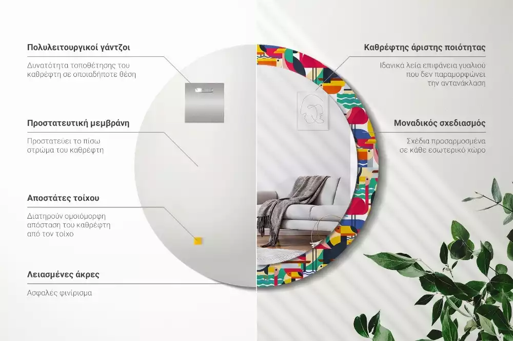 Ronde spiegel met decoratie Geometrische tropische vogels