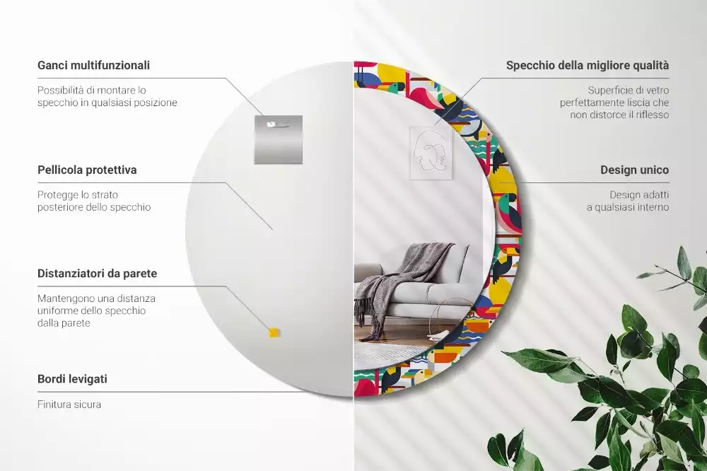 Ronde spiegel met decoratie Geometrische tropische vogels