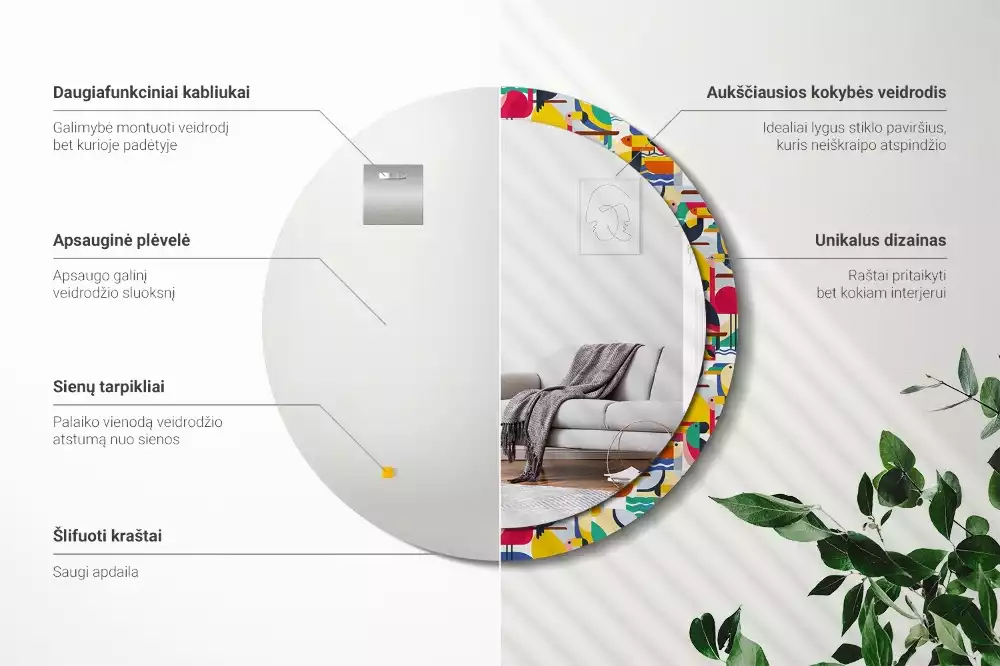 Ronde spiegel met decoratie Geometrische tropische vogels