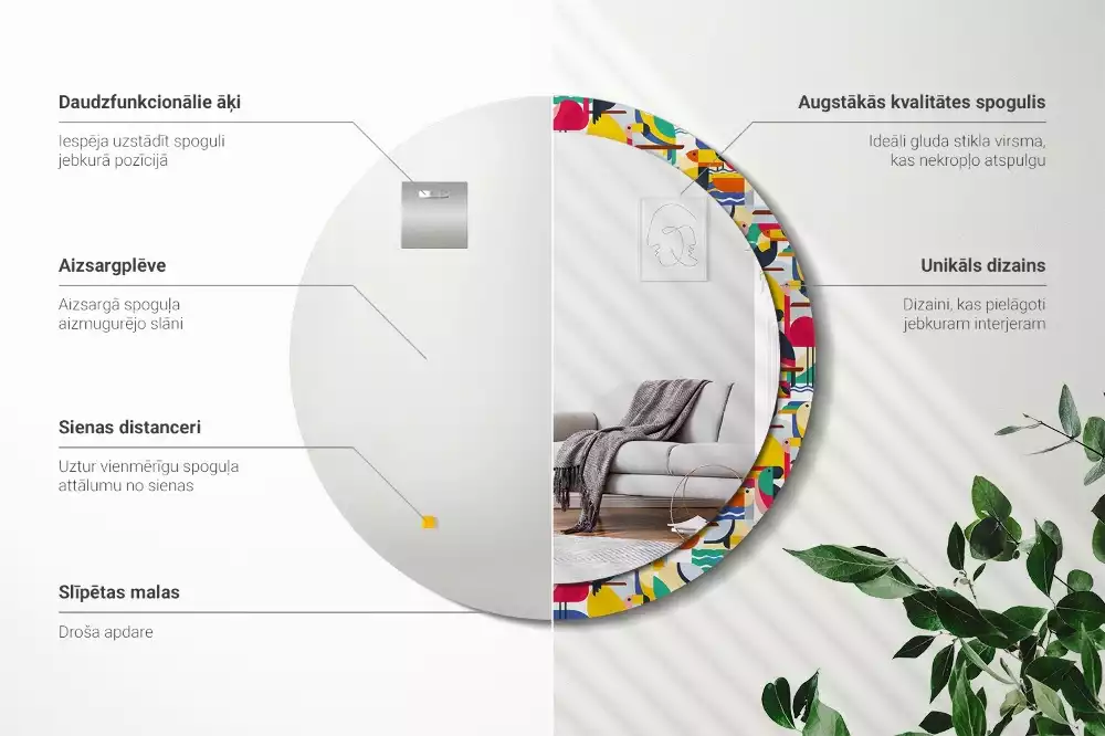 Ronde spiegel met decoratie Geometrische tropische vogels