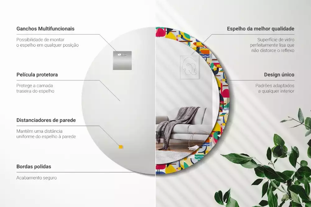 Ronde spiegel met decoratie Geometrische tropische vogels