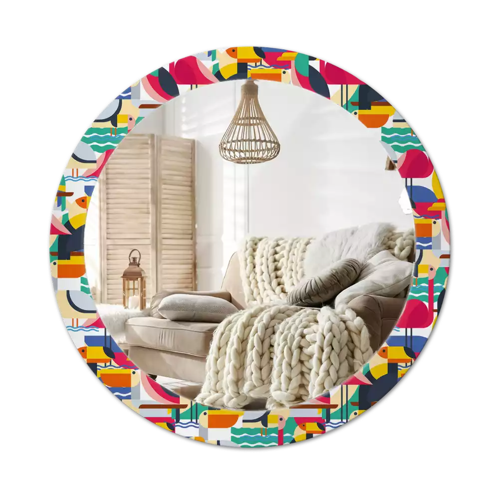 Ronde spiegel met decoratie Geometrische tropische vogels