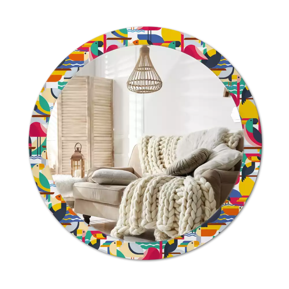 Ronde spiegel met decoratie Geometrische tropische vogels