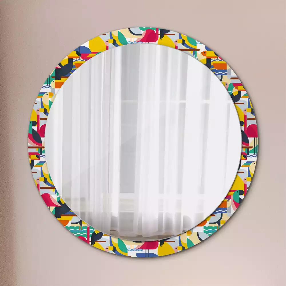 Ronde spiegel met decoratie Geometrische tropische vogels